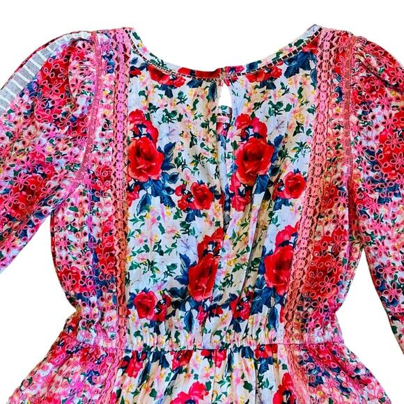 LoveShackFancy Women’s Sz M Novalie Dress in Rush of Red Mini Floral Lace - Picture 10 of 16